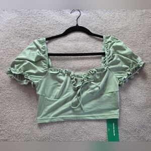 (NWT) SHEIN Light Green Ruffled Bustier Style Crop Top